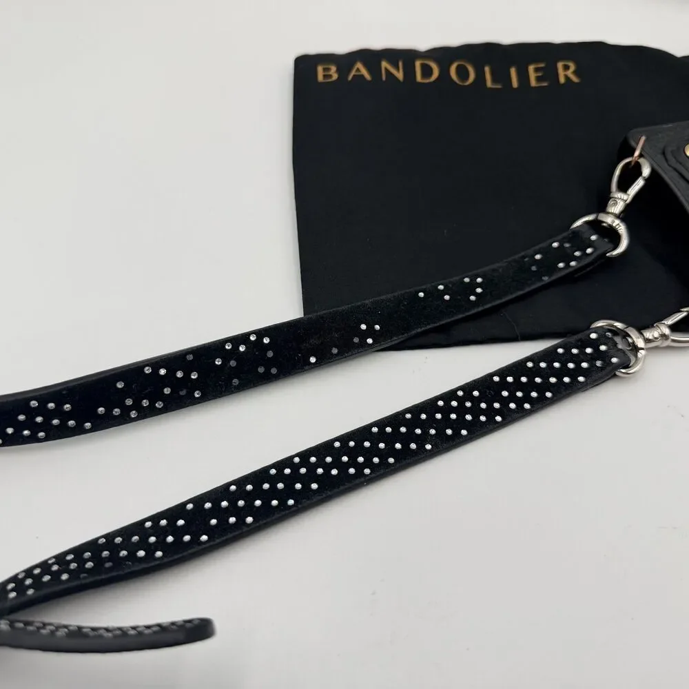 BANDOLIER Black Leather Crossbody iPhone 13/14 Pro Max Case; Rhinestone Strap - Picture 13 of 13